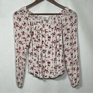 Hollister White Smocked Top with Red Floral Pattern